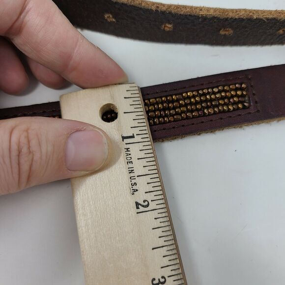 Aeropostale Women’s 1” Genuine Brown Leather Beaded Belt Size Large Fits 35-39" - Picture 6 of 6